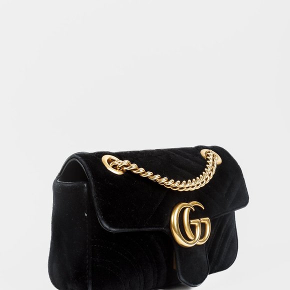 SOLD Gucci Mini Black Velvet GG Marmont Shoulder Bag - Picture 3 of 12